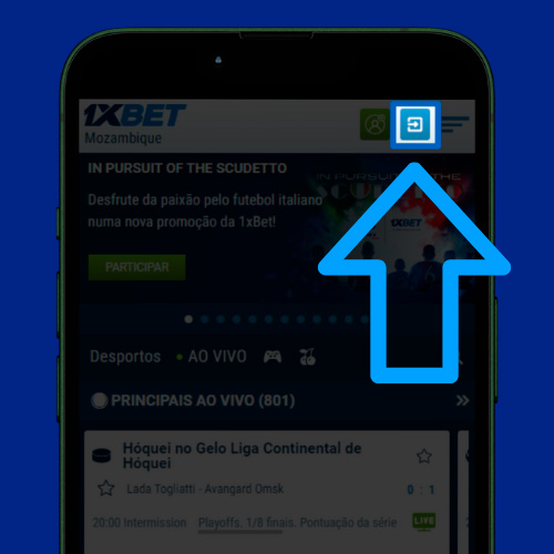Clique no &iacute;cone Entrar. no aplicativo 1xBet