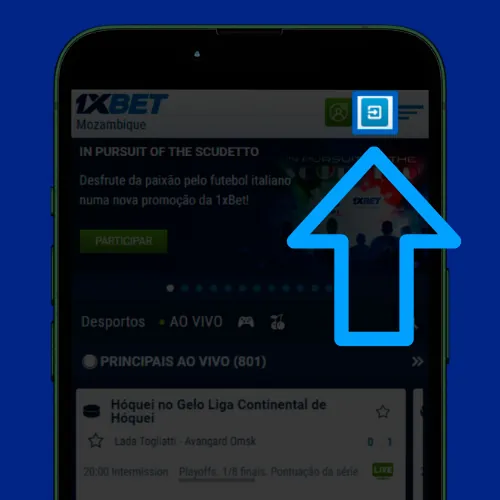 Clique no &iacute;cone Entrar. no aplicativo 1xBet