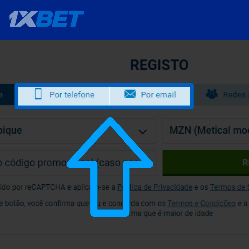 Op&ccedil;&otilde;es de registro para 1xbet