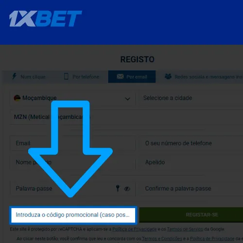 Use o c&oacute;digo promocional no site 1xbet